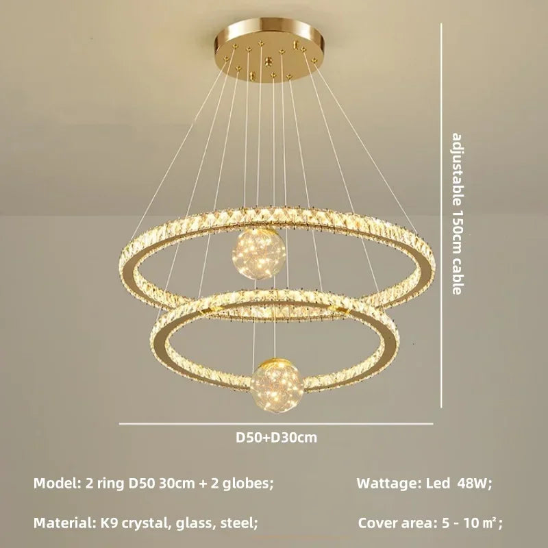 Afralia™ Crystal LED Chandelier: Modern Living Room Pendant Lights, Glass Globe Hanging Lamp