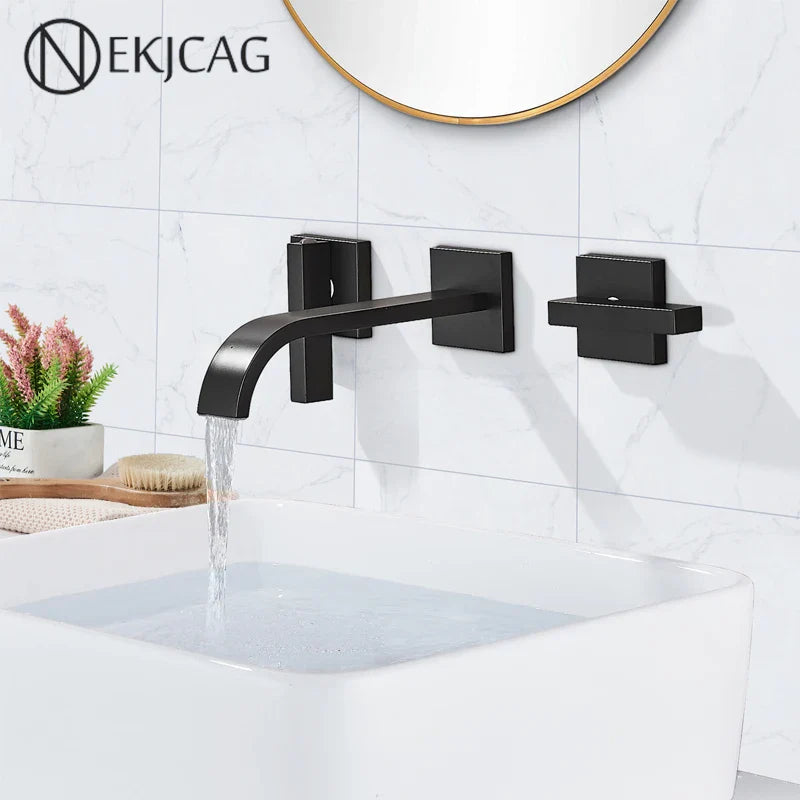 Afralia™ Black Brass Wall Mounted Bathroom Basin Faucet with Dual Handles