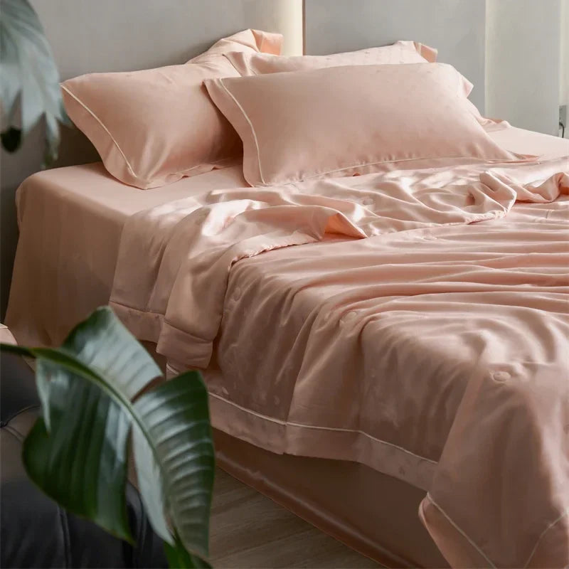 Afralia™ Luxe Lyocell Jacquard Summer Blanket with Mulberry Silk Fill Comforter