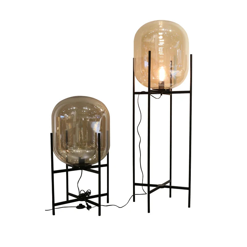 Afralia™ LED Glass Floor Lamp Retro Melon Floor Lights - Modern Minimalist Design