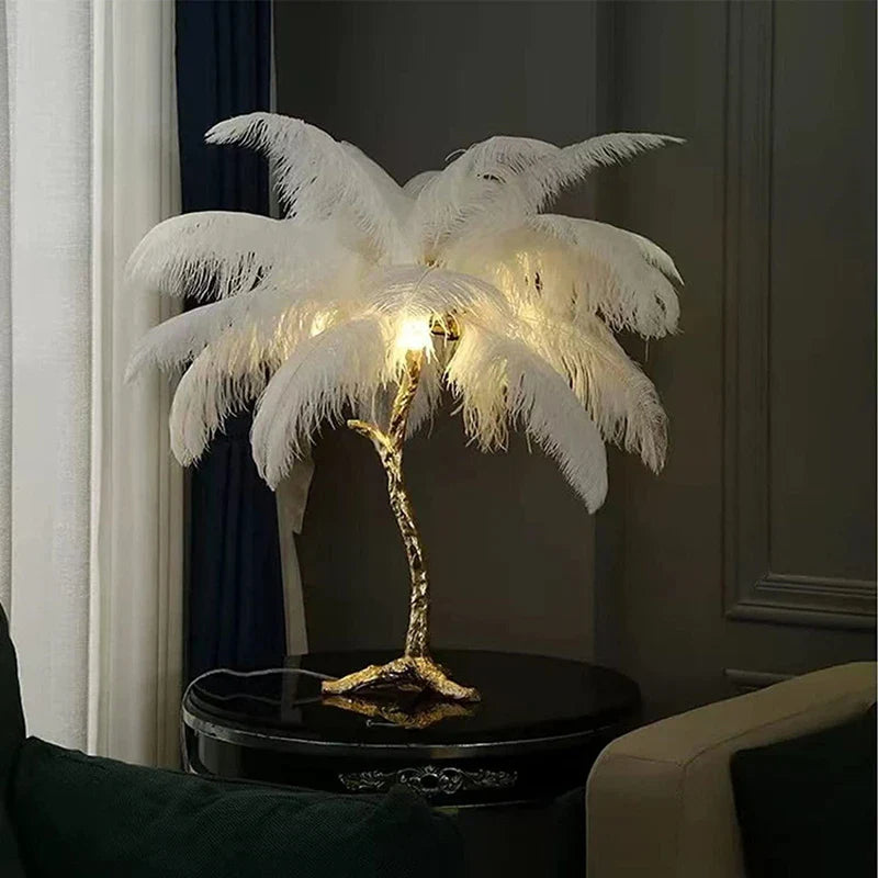 Afralia™ Ostrich Feather LED Floor Lamp - Gold Resin Modern Standing Light
