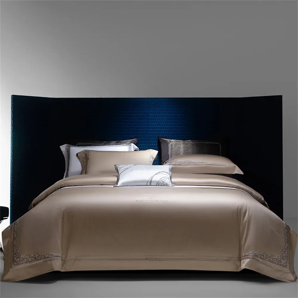 Afralia™ Satin Jacquard Embroidery Bedding Set King Queen with Egyptian Cotton - 4 Piece