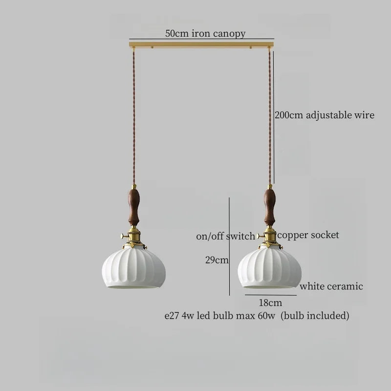 Afralia™ Wood Handle LED Pendant Lights Japanese Vintage Style Bar Bedroom Living Room HangLamp