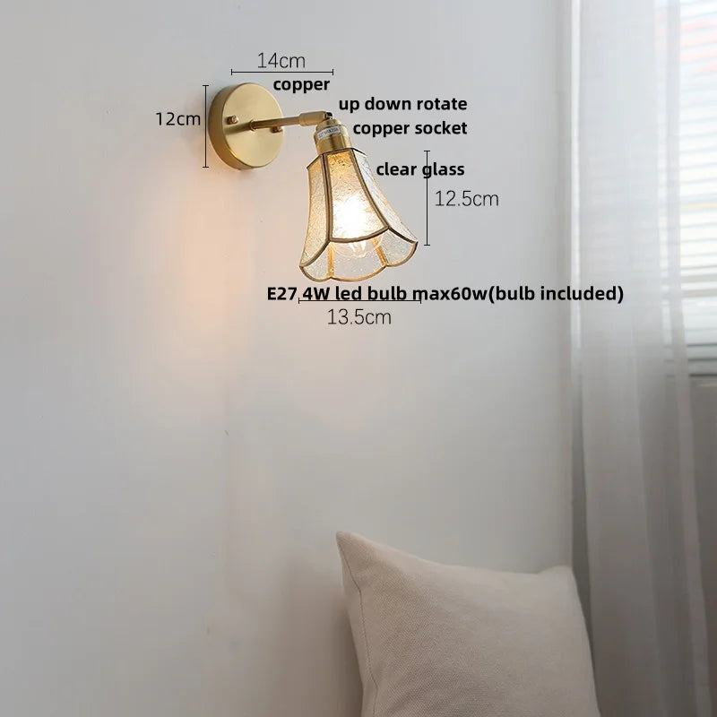 Afralia™ Copper LED Wall Lights Clear Glass Switch Bedside Lamp Nordic Modern