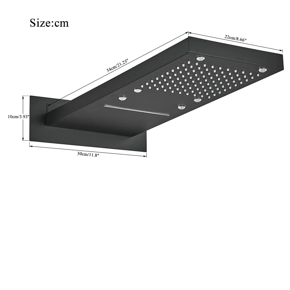 Afralia™ LED Waterfall Shower Head 54*22CM Square Wall Mount Bathroom Faucet