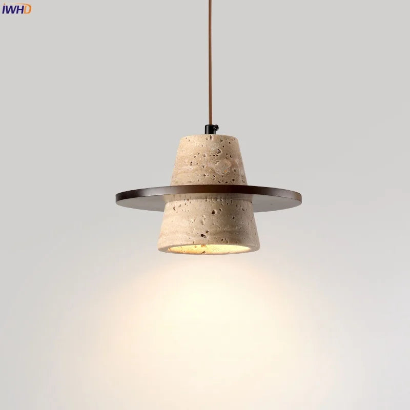 Afralia™ Yellow Travertine LED Hanging Lamp for Home, Cafe, and Bedroom Decor