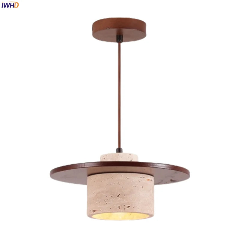 Afralia™ Wabi Sabi LED Pendant Lamps Yellow Travertine Wood Hanging Lights