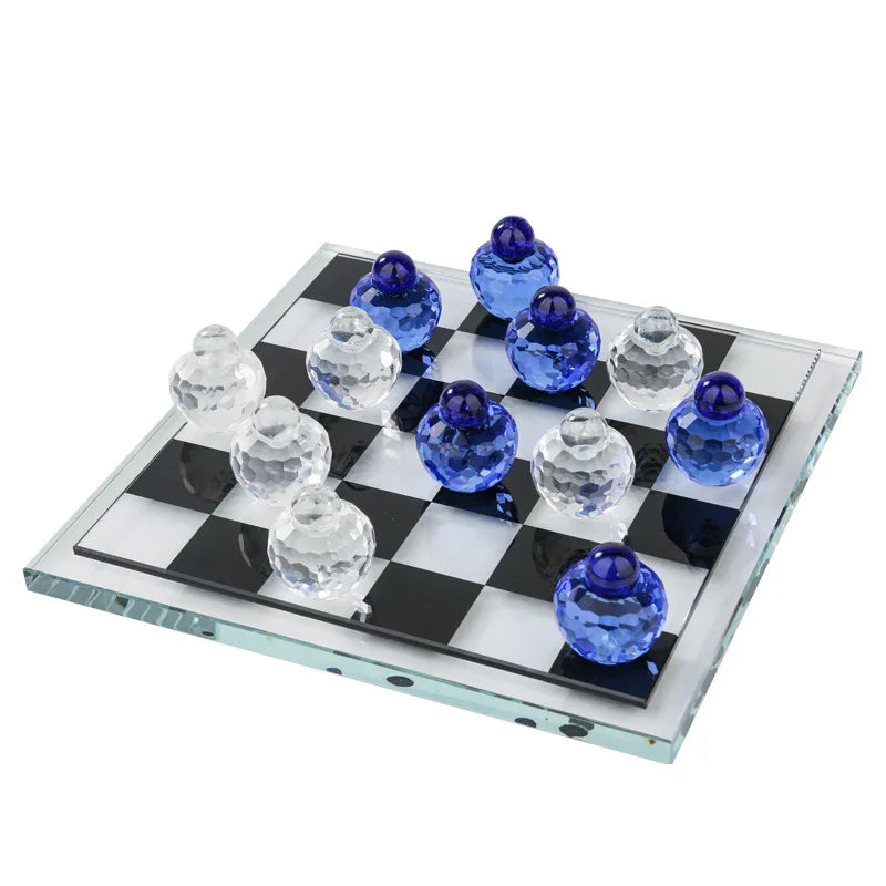 Afralia™ Geometric Glass Chess Set Table Ornament - Home Decor Figurines