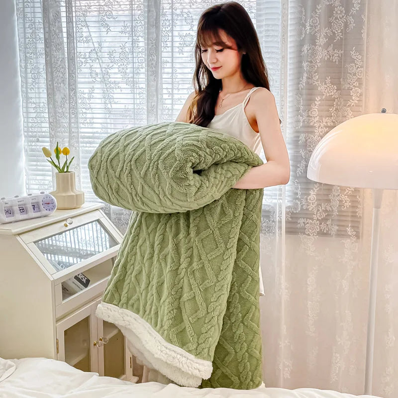 Afralia™ Nordic Big Lamb Fleece Jacquard Blanket for Autumn Winter Single Double Bed