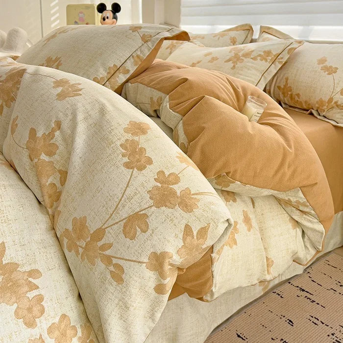 Afralia™ Plant Printed Cotton Brushed Duvet Cover Set for Double Bed