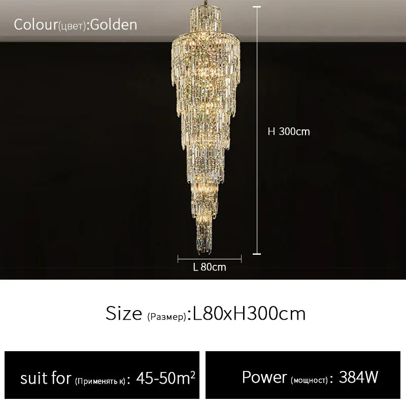 Afralia™ Luxury Crystal Chandelier for Villa Living Room, Hotel Hall, Duplex Floor, Rotating Staircase