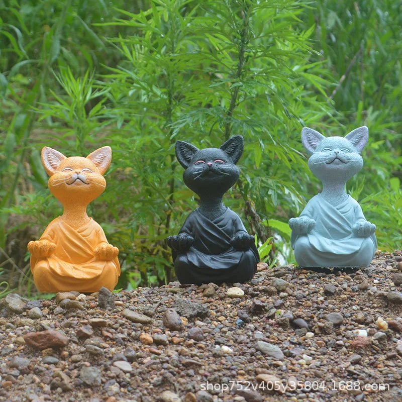 Afralia™ Black Buddha Cat Figurine Meditation Yoga Collectible - Home Decor Art Sculpture