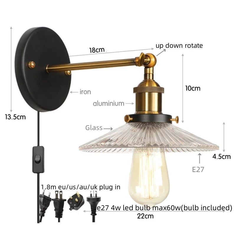 Afralia™ Vintage Chrome LED Wall Light with Clear Glass Sconce for Indoor Bedroom