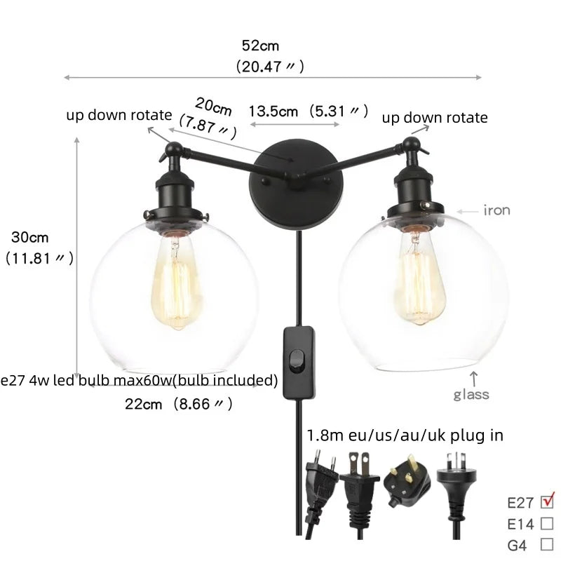 Afralia™ Black LED Wall Lamp Sconce Industrial Loft Vintage Bathroom Mirror Light