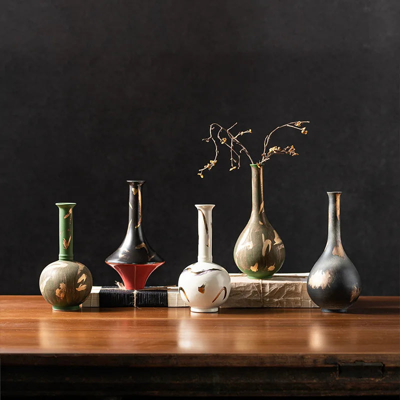 Afralia™ Handmade Porcelain Vase Vintage Ceramic Jar Home Decor Bouquet Flower Arrangement