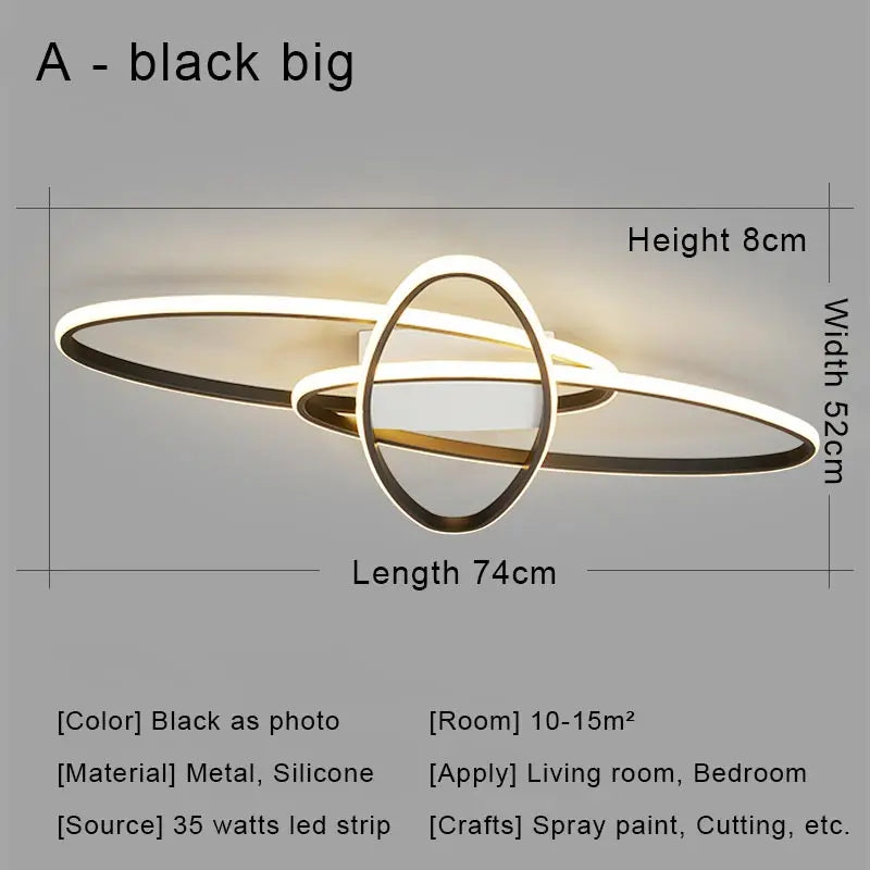 Afralia™ Black LED Chandelier Ceiling Light Remote Control Fixture for Living Room, Bedroom & Kitchen