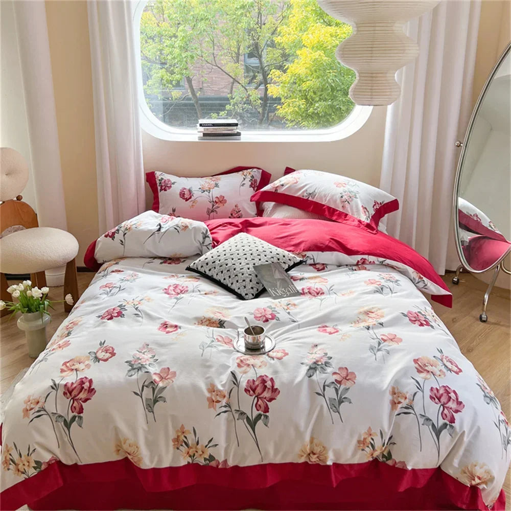 Afralia™ Colorful Bedding Set: King/Queen Size Bed Lines, Sheet, Pillowcase, Duvet Cover Set