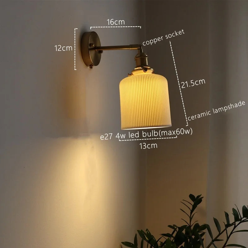 Afralia™ Ceramic LED Wall Sconce Pull Chain Switch for Dining Bedroom Bathroom Mirror