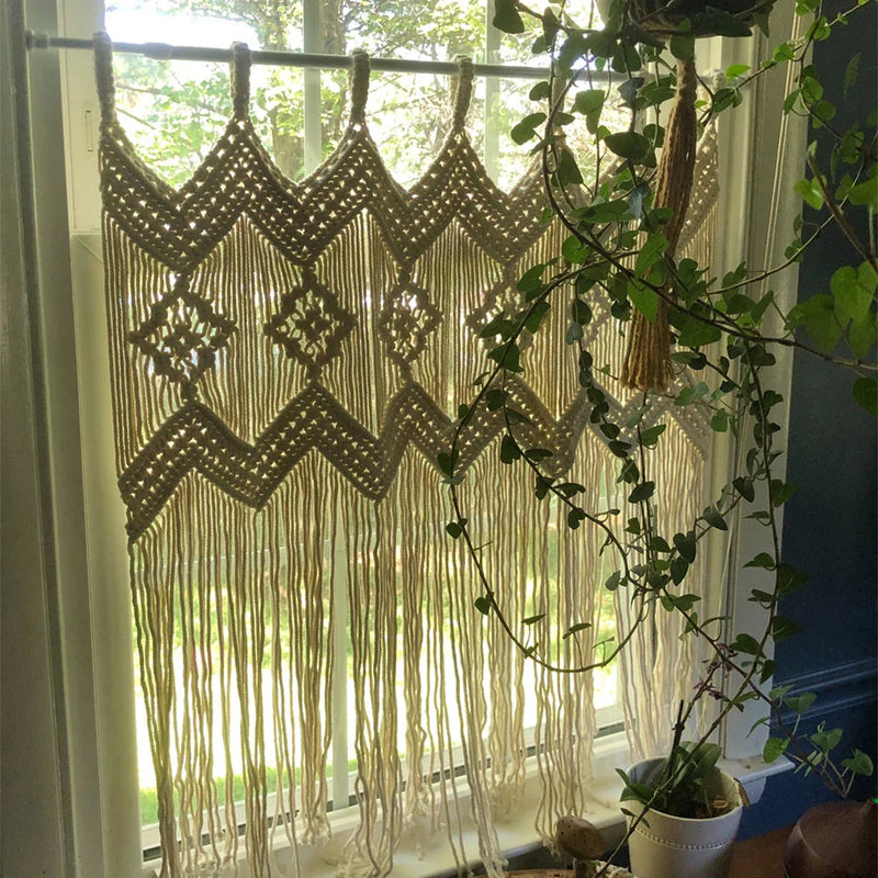 Afralia™ Macrame Bohemian Door Curtain Tassel Window Tapestry Wall Hanging Decor