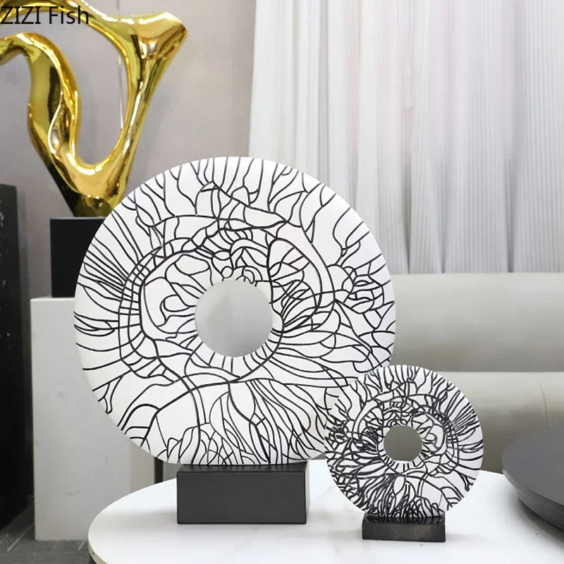 Afralia™ Circle Ornament Desk Decoration Resin Ring Statue Modern Crafts Decor