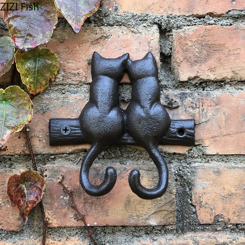 Afralia™ Cat Hook Hanging Shelf: Decorative Cast Iron Wall Coat Rack for Outdoor Decoration