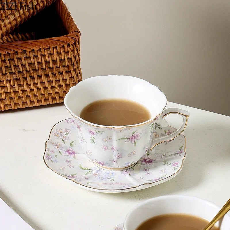 Afralia™ Floral Print Porcelain Coffee Mug with Gilding Edge