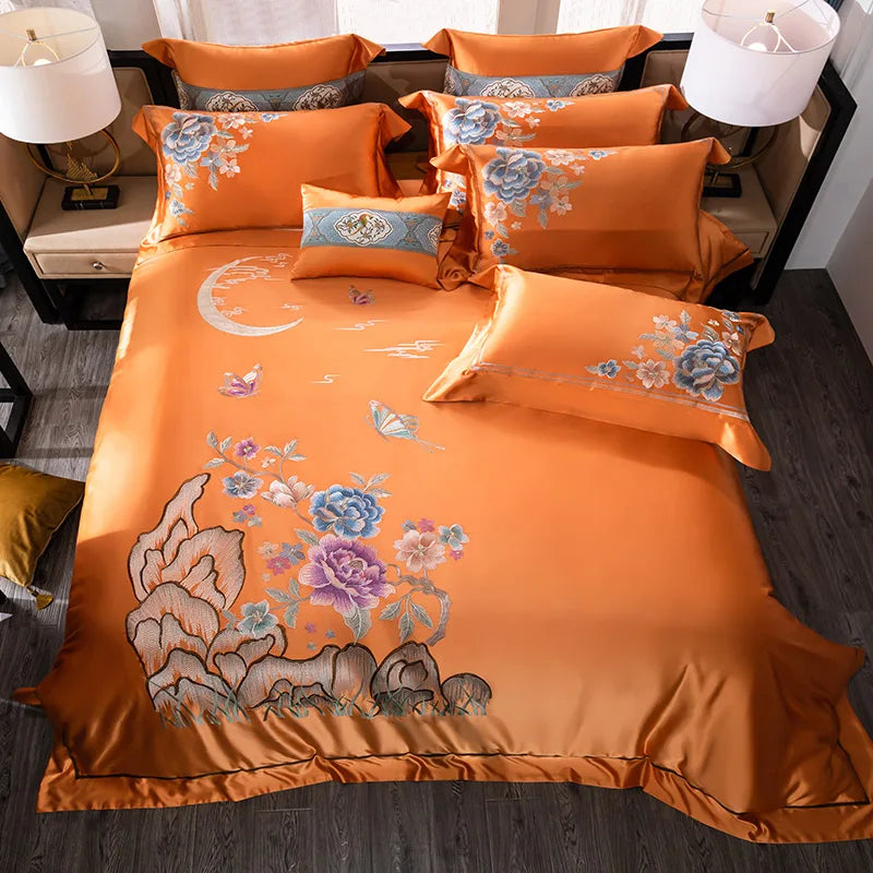 Afralia™ 200S Embroidery Egyptian Cotton Bedding Set - Queen King Linens