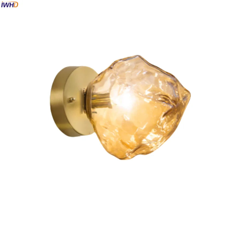 Afralia™ Amber Glass LED Wall Lights - Vintage Japanese Home Decor Wandlamp
