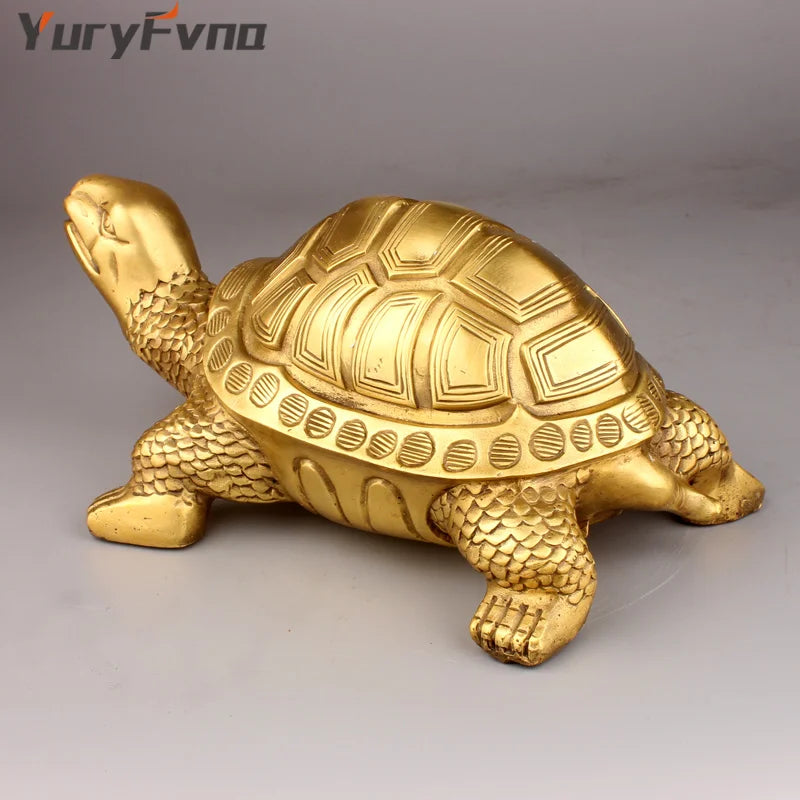 Afralia™ Brass Turtle Feng Shui Statue for Wealth Luck - Home & Office Decor
