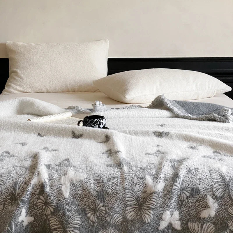 Afralia™ Butterfly Jacquard Imitation Mink Fur Warm Blanket