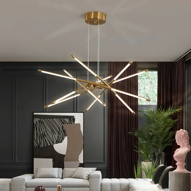 Afralia™ Modern LED Linear Chandelier: Creative Design Ceiling Lamp with Remote for Home Decor