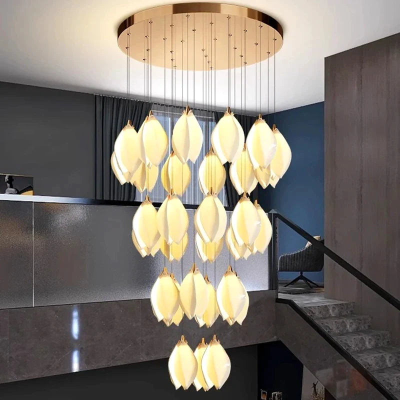 Afralia™ Ceramic Petal Hanging Chandelier - Elegant Décor for Hotel, Restaurant, and Home