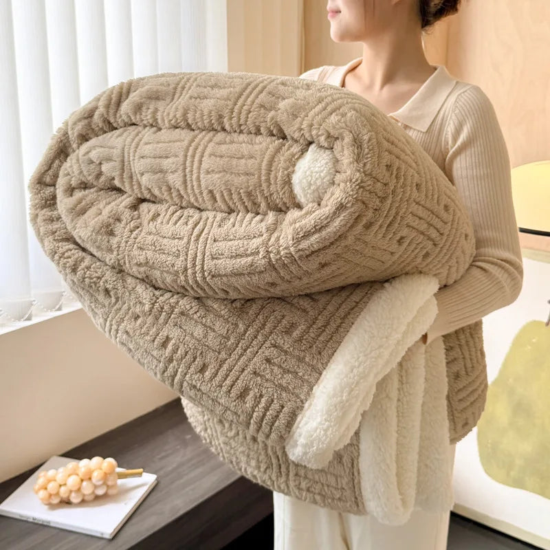 Afralia™ Jacquard Lamb Wool Double-Layer Blanket for Cozy Comfort & Style