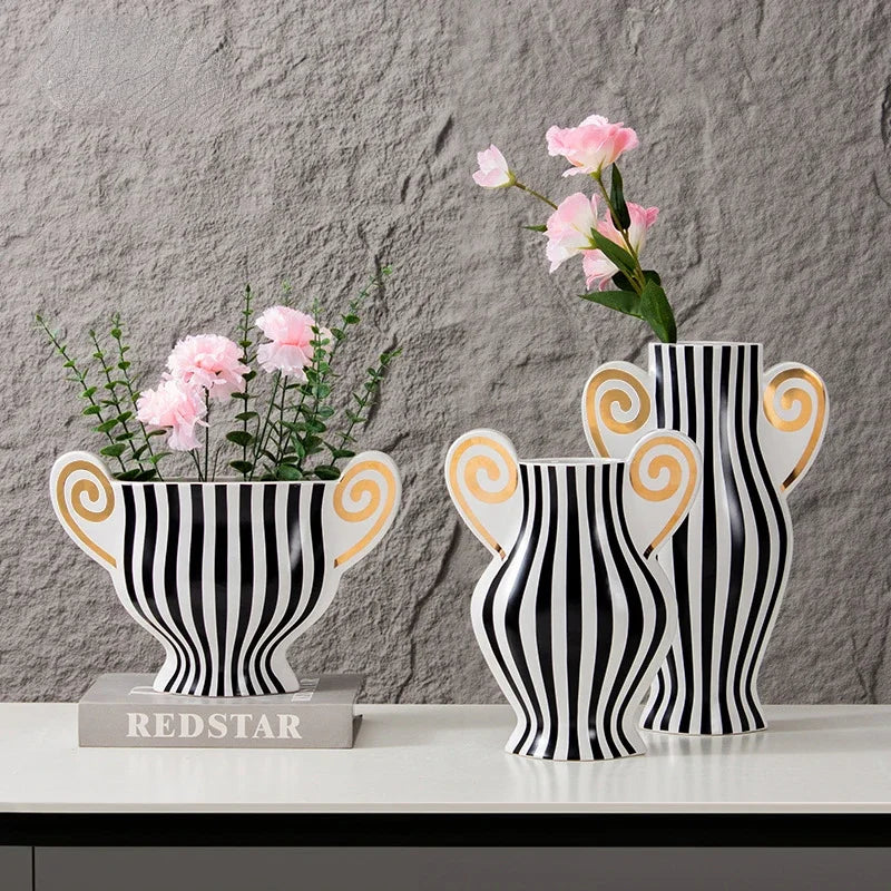 Afralia™ Geometric Fringe Ceramic Vase Vintage Kettle Home Decoration Accessories