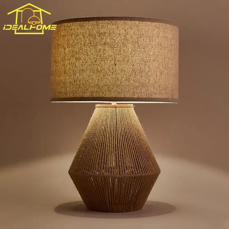 Afralia™ Retro Hemp Rope Table Lamp LED E27 Desk Light for Home Hotel Study