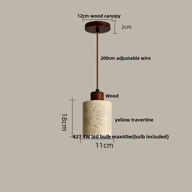 Afralia™ LED Pendant Light: Modern Nordic Wood Canopy Yellow Travertine Luminaire