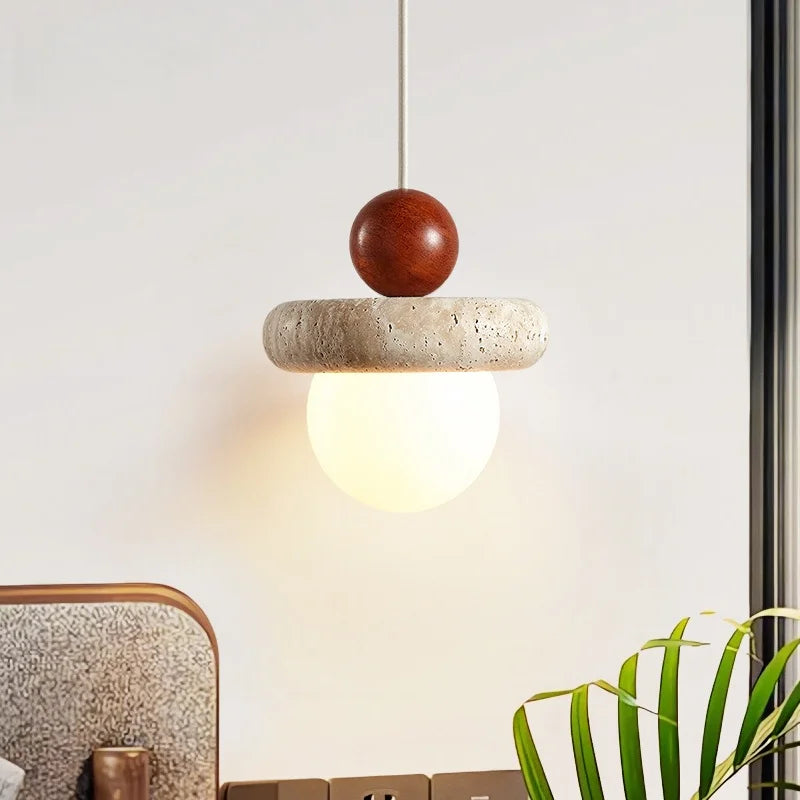 Afralia™ Nordic LED Wood Pendant Light Yellow Travertine Interior Lighting