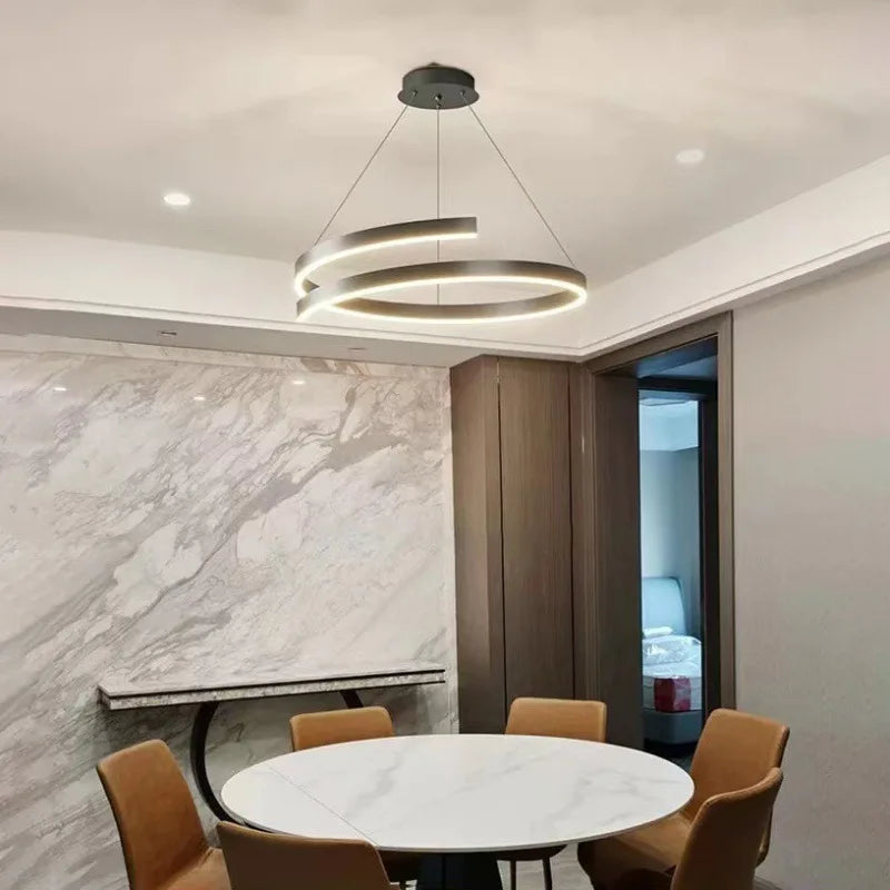 Afralia™ Spiral Aluminum LED Chandelier for Kitchen Dining Bedroom Suspension Luminaire