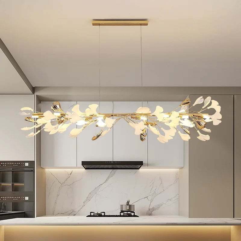 Afralia™ Ginkgo Leaf Pendant Chandelier for Nordic Romantic Living Room Decor