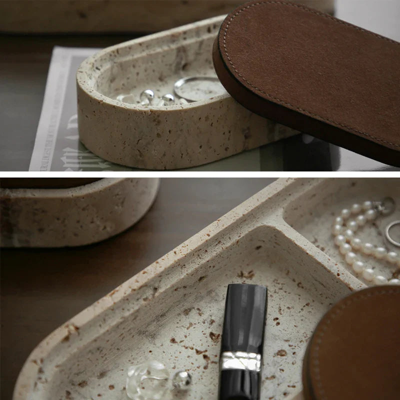 Afralia™ Natural Stone Oval Jewelry Box with Leather Cover