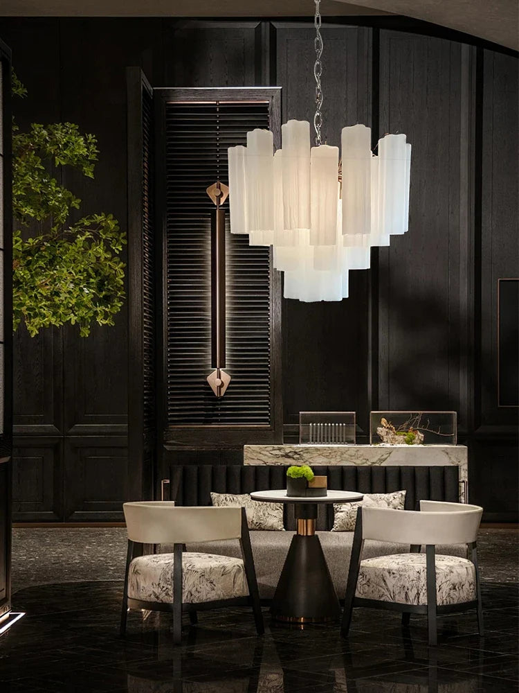 Afralia™ Frosted White Glass Chandelier LED Ceiling Light Fixture Europe Restaurant Decor