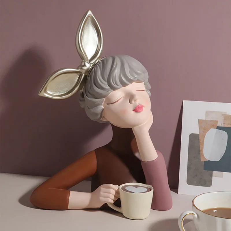 Afralia™ Bowknot Girl Resin Figurine | Home Room Decor & Wedding Gift