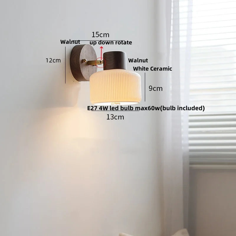 Afralia™ Ceramic Walnut Wood Wall Light - Modern Nordic Bar Reading Bedside Lamp