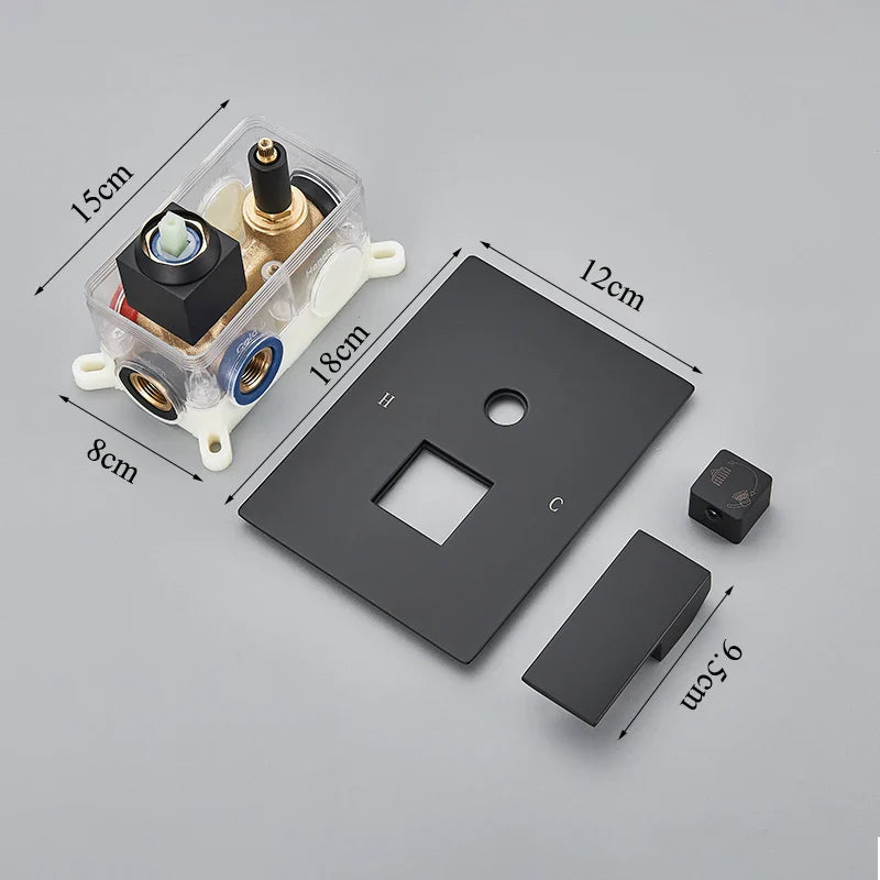 Afralia™ LED Black Wall Mounted Shower Faucet Set with Rainfall Shower Head