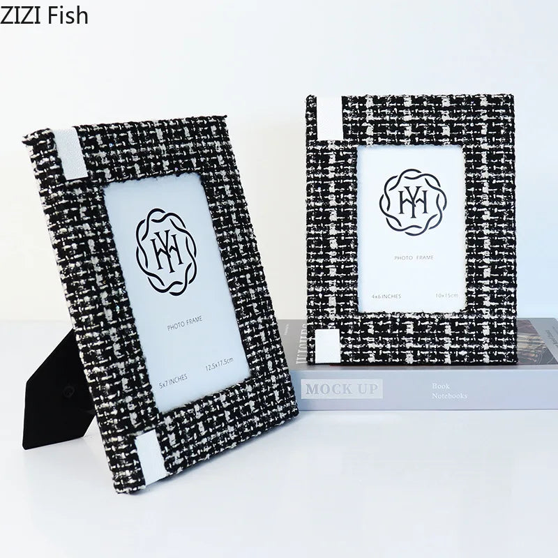 Afralia™ 6x7 Inch Fabric Framed Portrait Photo Frame for TV Cabinet Decor