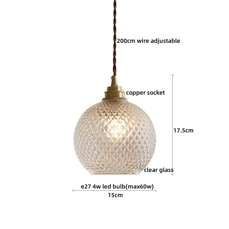 Afralia™ Copper Glass LED Pendant Lamp for Dining Living Room Bedroom Bar Nordic Style Hnaging Light