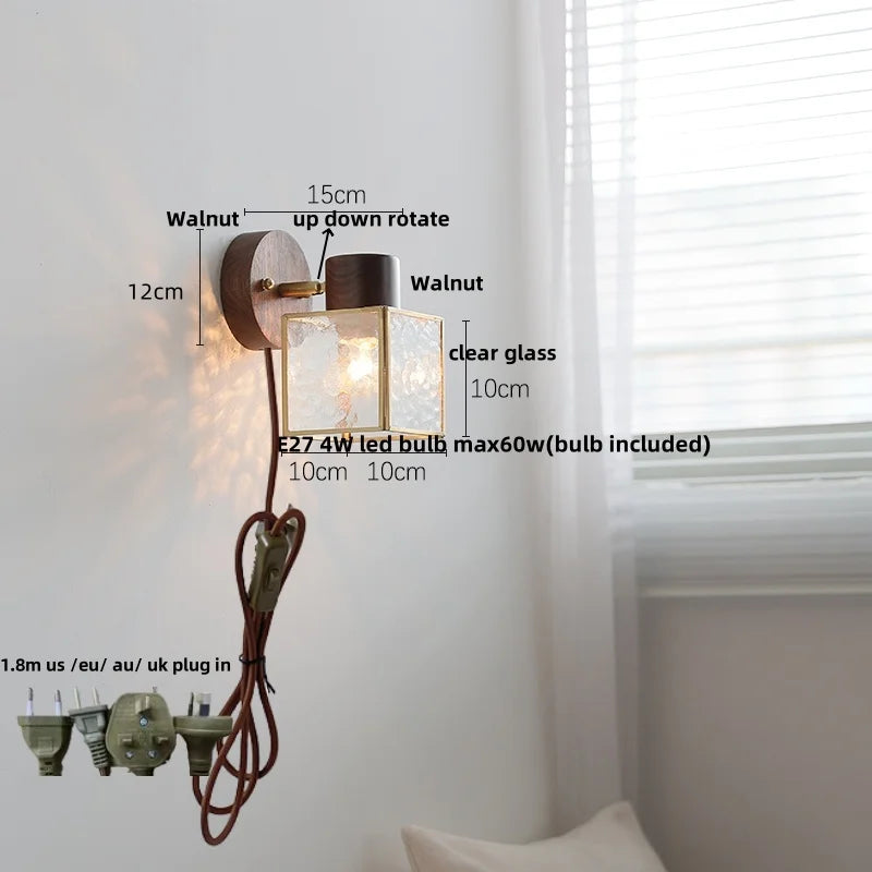 Afralia™ LED Wall Lamp Clear Glass Walnut Wood Up Down Rotate Wall Light