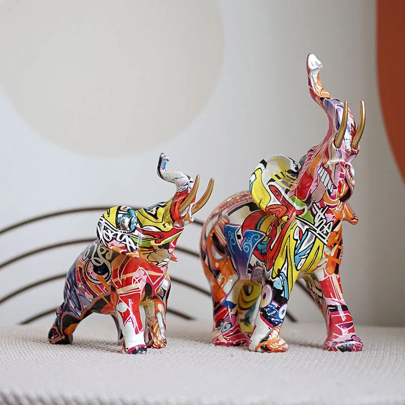 Afralia™ Graffiti Elephant Resin Sculpture for Modern Home Decor