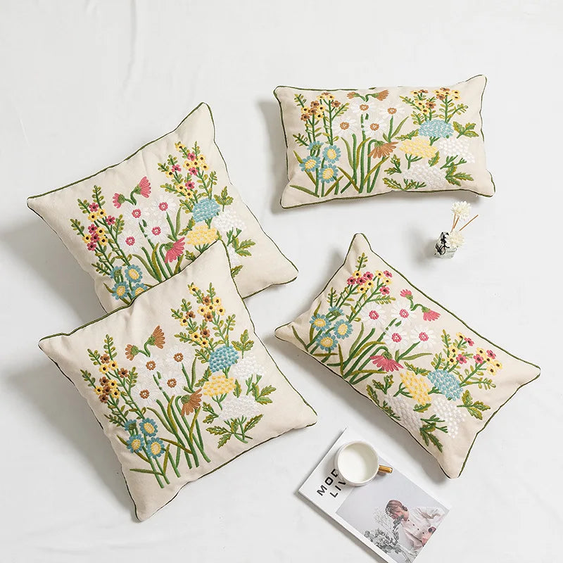 Afralia™ Daisy Floral Embroidery Pillow Cover Yellow Blue 45x45cm/30x50cm