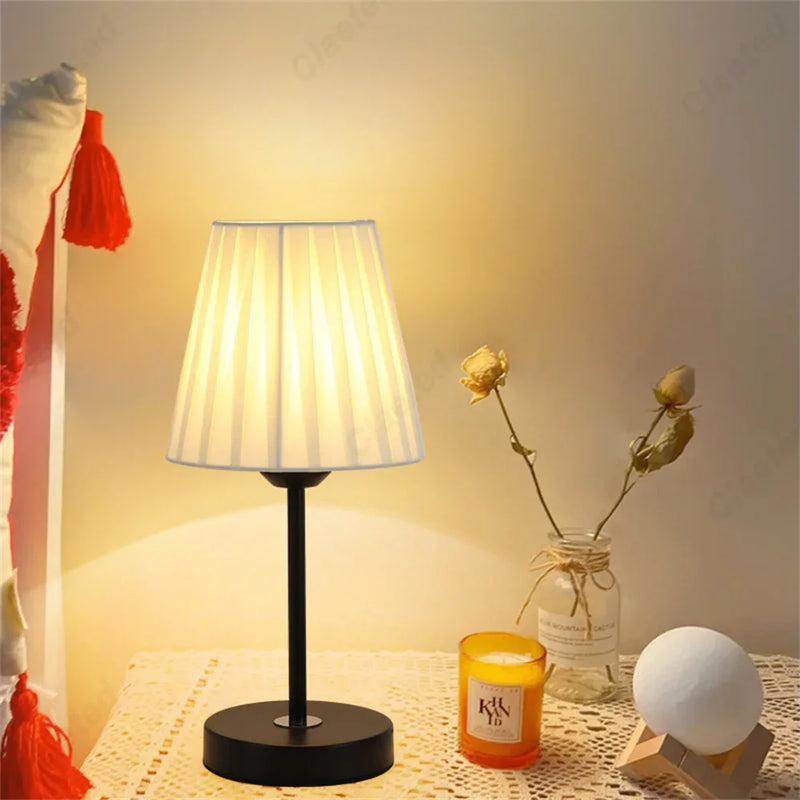 Afralia™ Nordic Retro Pleated Table Lamp LED Night Light for Bedroom Atmosphere